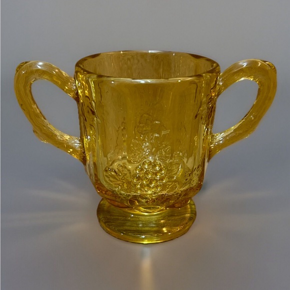 Amber Paneled Grape Design L. G. Wright Glass Sugar Bowl Vintage Tableware - Picture 3 of 7